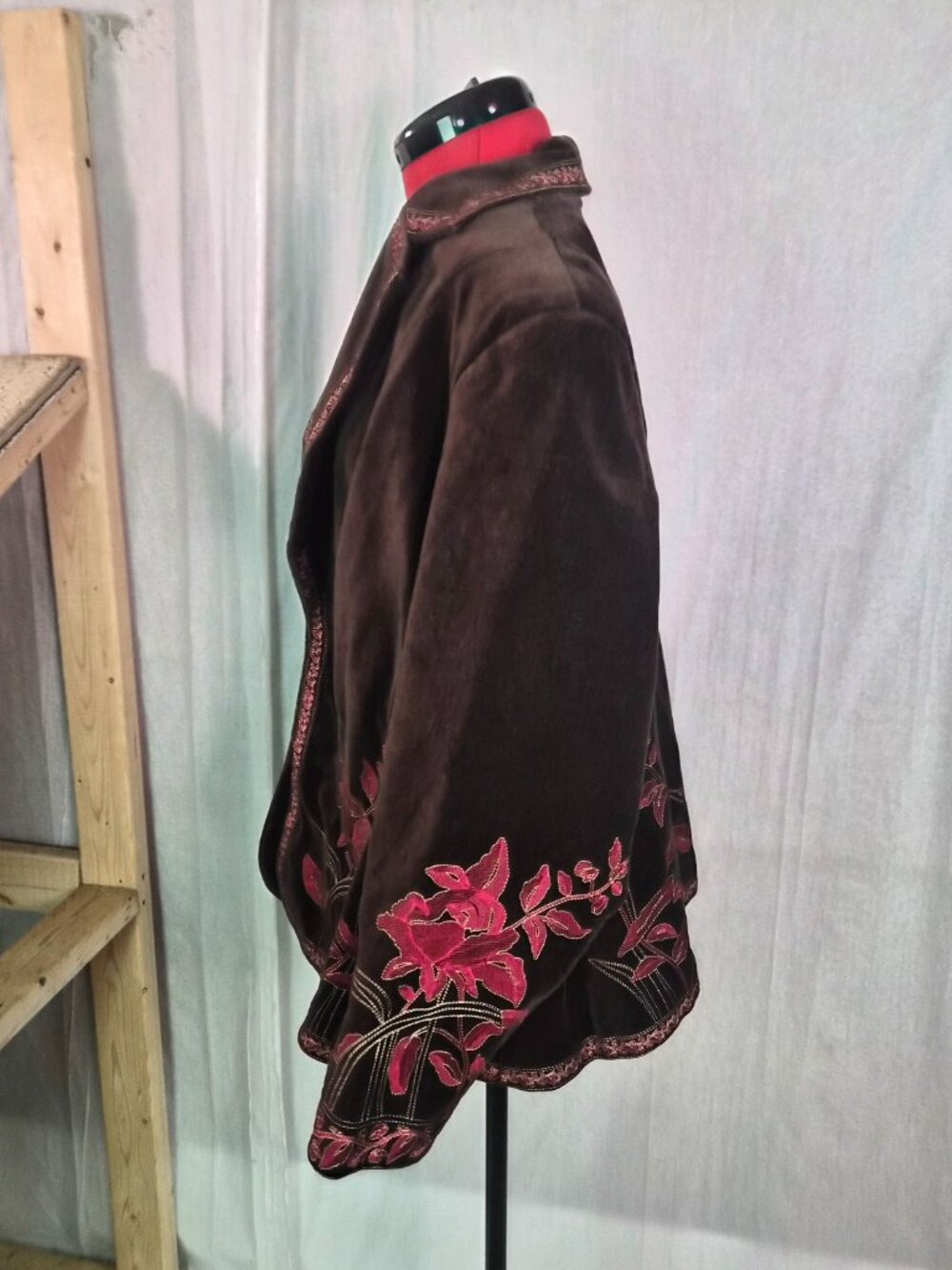Nygard Collection Brown Embroidered Velvet Johnny Jacket Blazer Floral Trim 24 - Picture 3 of 11